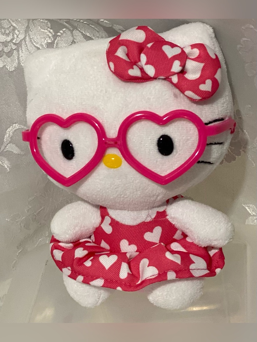 Hello Kitty Plush Doll w/ Pink Heart Glasses & Heart Dress Sanrio 6”